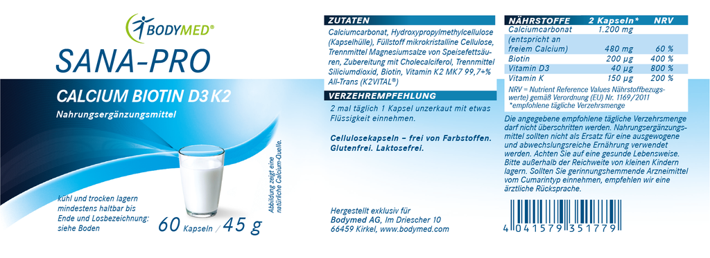 Bodymed SANA-PRO Calcium Biotin D3 K2 im Shop kaufen