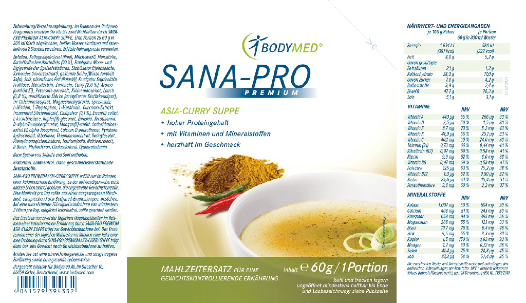Bodymed Sana-Pro PREMIUM Suppe Asia-Curry - Sparpaket mit 10 Portionen im Shop kaufen